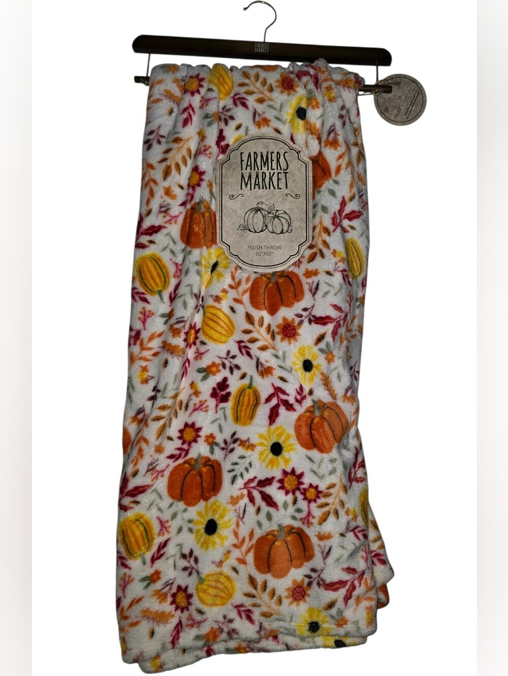 Farmers Market Plush Throw Blanket - Pumpkin Floral Print